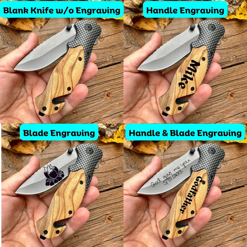 Wooden Handle Folding Knife with Cutting Hook